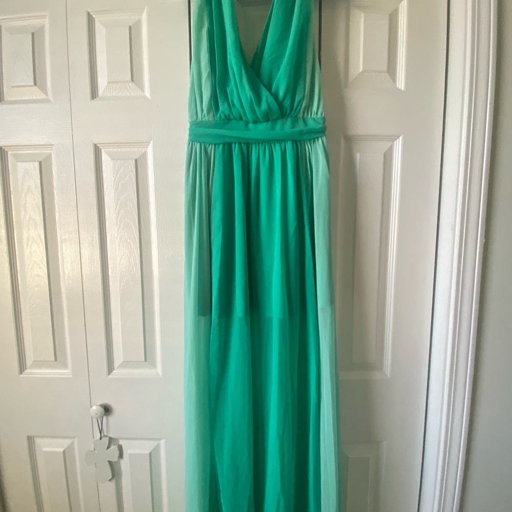 fab'rik Green Halter Maxi Gown for Weddings